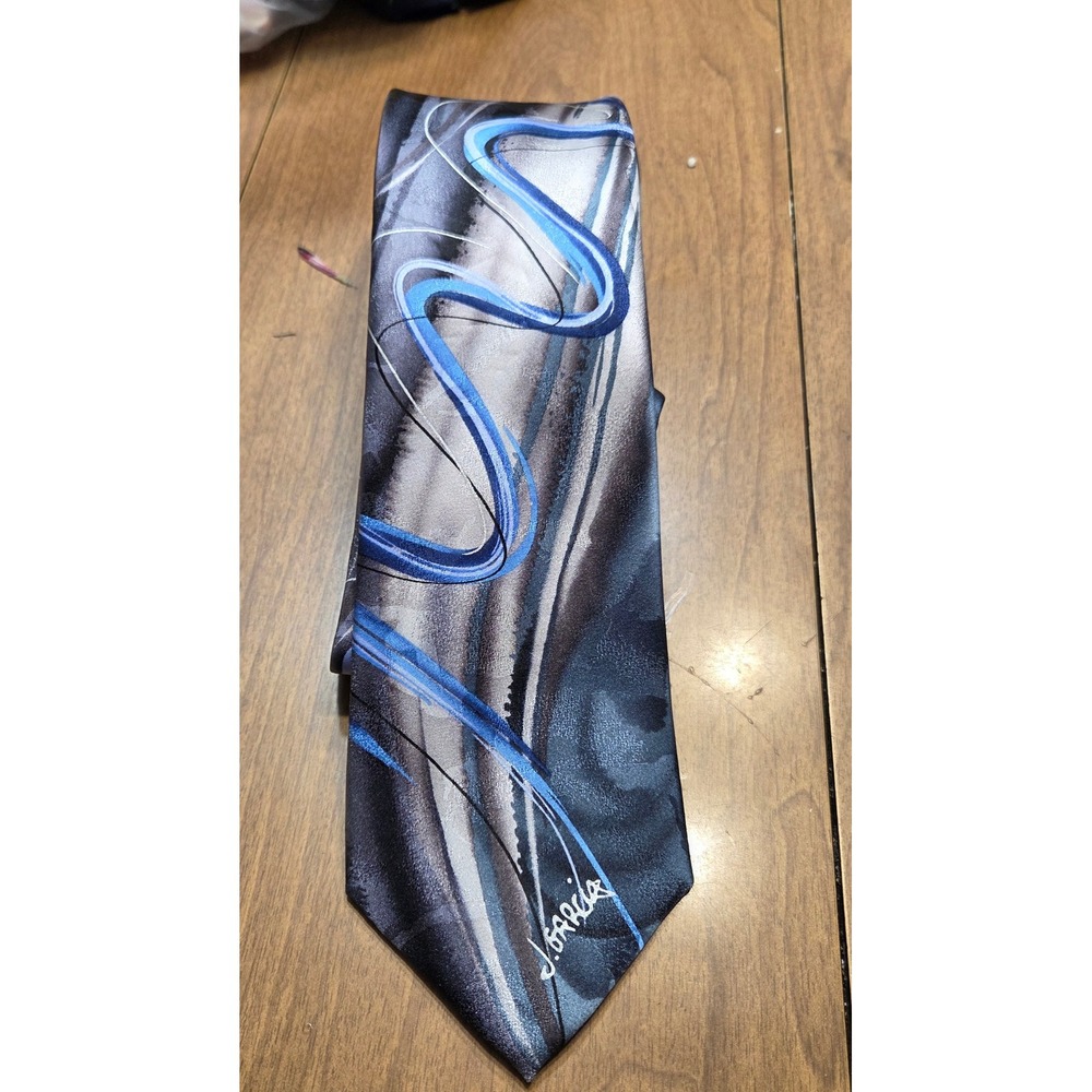J. Garcia Capillaries‎ Collectors Edition Tie Blue Gray Abstract Silk Men's